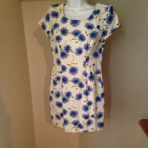 White with blue flowers dress